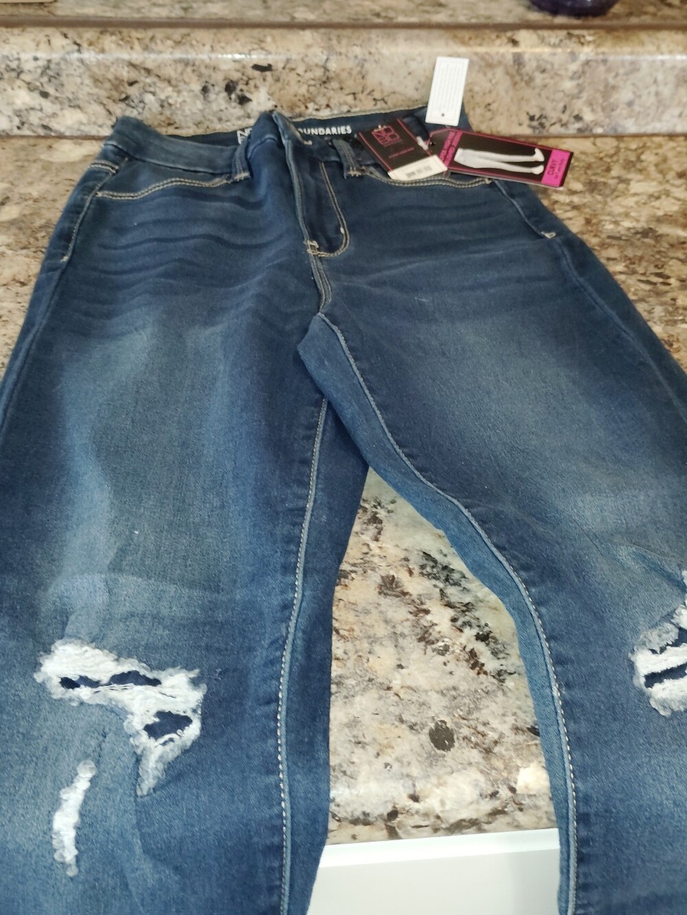 No Boundaries Dark Blue Distressed Kids Jeans - Picture 2 of 3